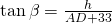 \tan \beta=\frac{h}{AD+33}