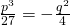 \frac{p^{3}}{27}=-\frac{q^2}{4}