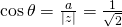 \cos \theta=\frac{a}{|z|}=\frac{1}{\sqrt{2}}