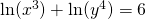 \ln(x^3)+\ln(y^4)=6