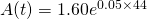 A(t)=1.60e^{0.05\times 44}