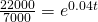 \frac{22000}{7000}=e^{0.04t}