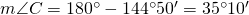 m\angle C=180^{\circ}-144^{\circ}50'=35^{\circ}10'