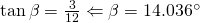 \tan {\beta}=\frac{3}{12}\Leftarrow \beta=14.036 ^{\circ}