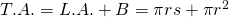 T.A.=L.A.+B=\pi rs+\pi r^{2}